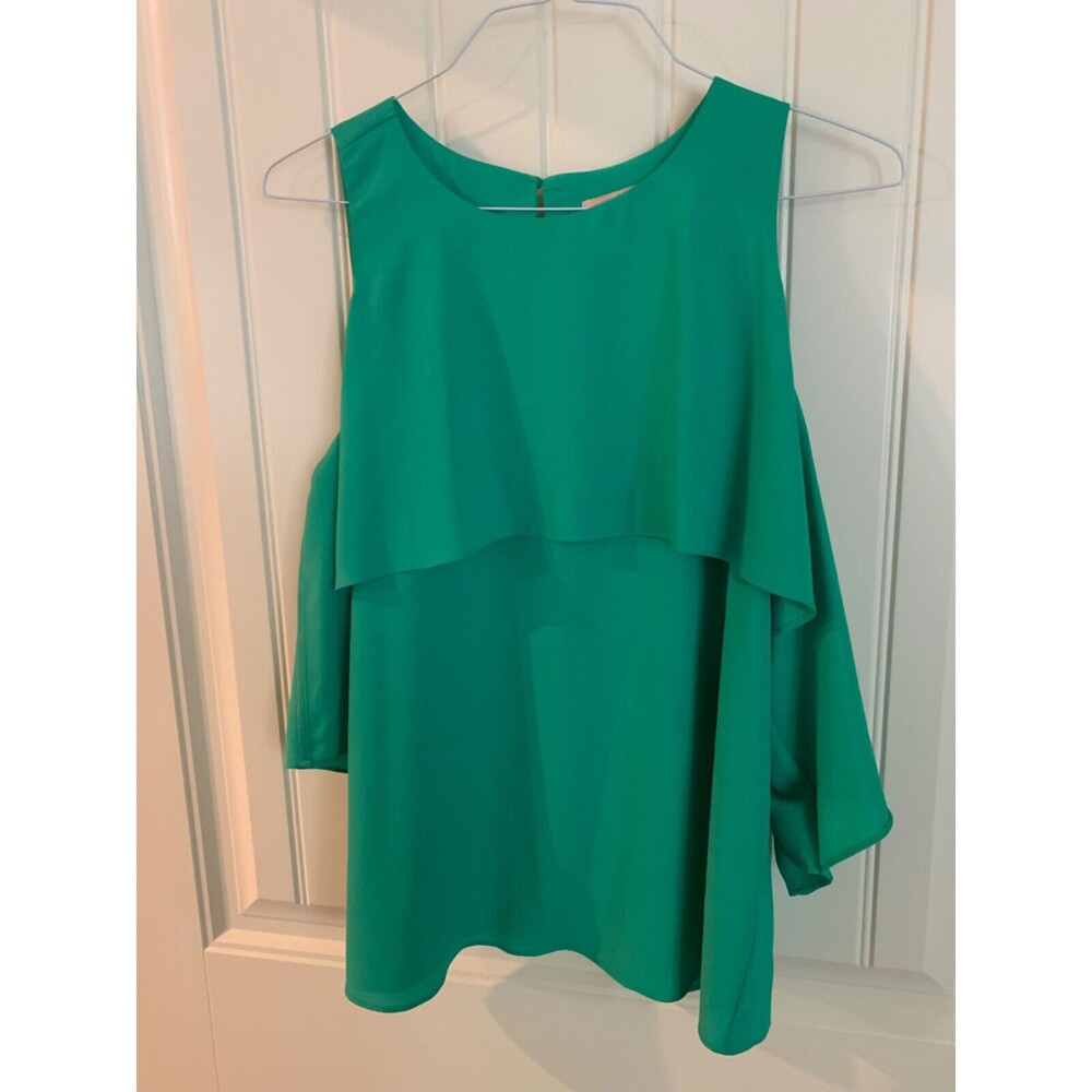 GIBSON LATIMER WOMENS COLD SHOULDER BLOUSE SIZE M GREEN